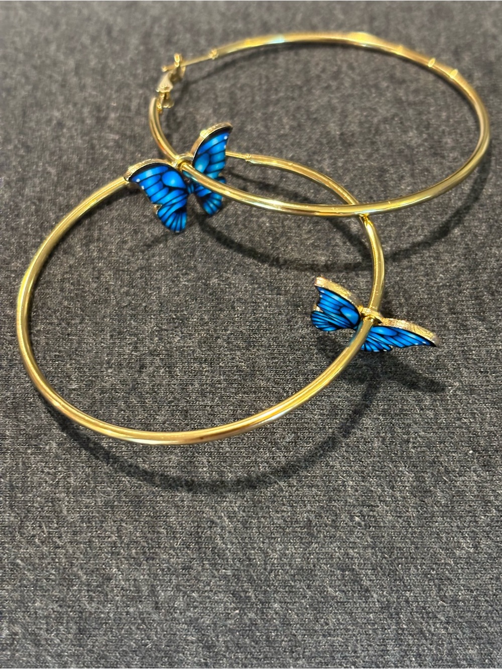 Hoop Earrings with Blue Butterfly Accents